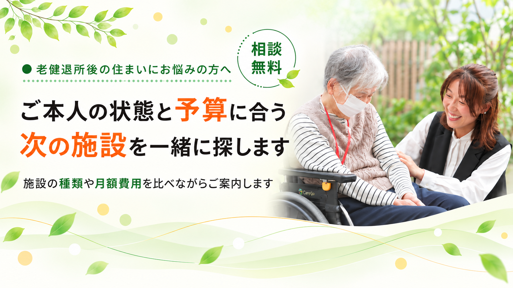 状態と予算に合う施設を探します